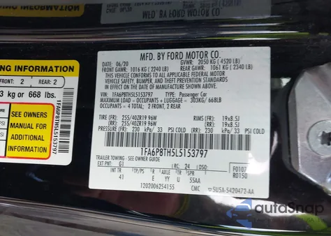 2020 Ford Mustang Ecoboost Premium Fastback from USA, damaged, VIN 1FA6P8TH5L5153797